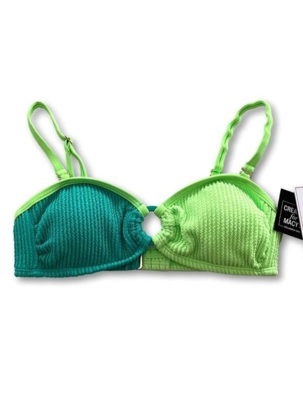 Salt + Cove Ribbed Ring-Front Bikini Top – Green Colorblock XS